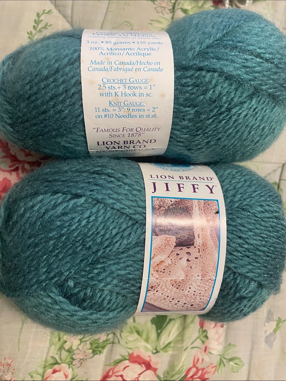 Jiffy Teal Acrylic Yarn - Teal 3 Skeins